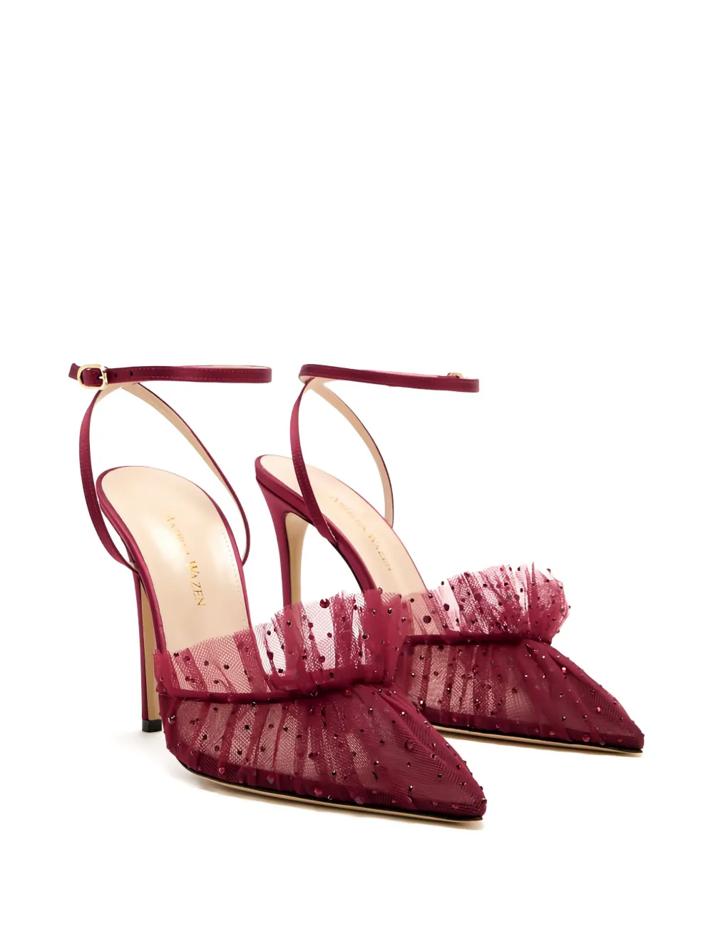 Andrea Wazen 105mm Franca Sparkle embellished ruffled pumps Red
