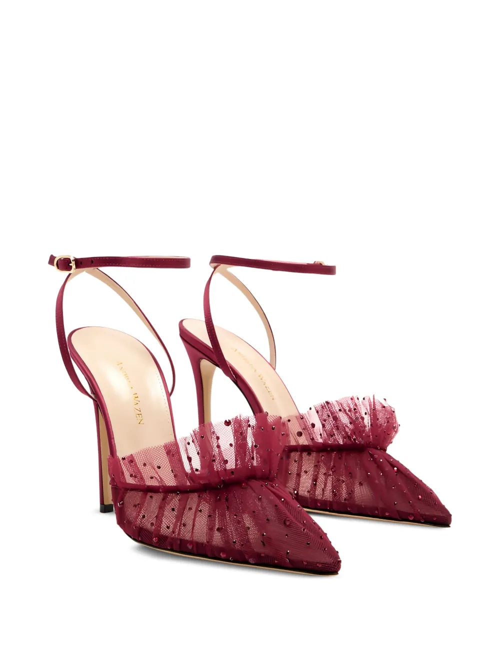 Andrea Wazen 105 mm Franca Sparkle verfraaide pumps met ruches Rood