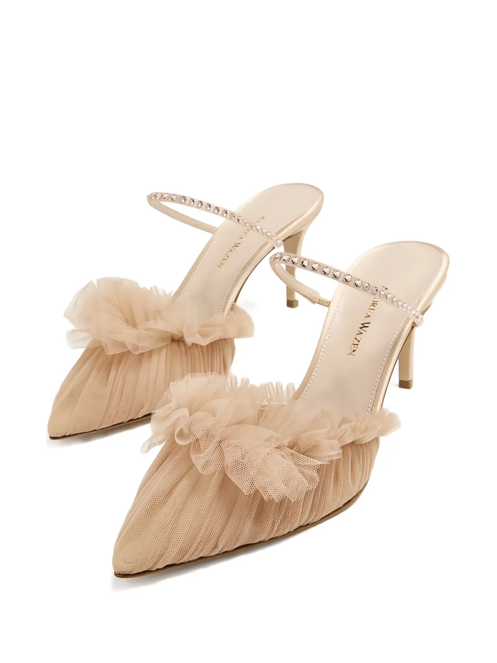 Andrea Wazen 75mm Franca Glitz Crystal-embellished Mules In Gold
