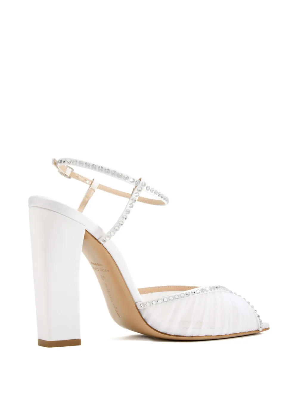 Andrea Wazen Katy sandalen met blokhak van stras Wit