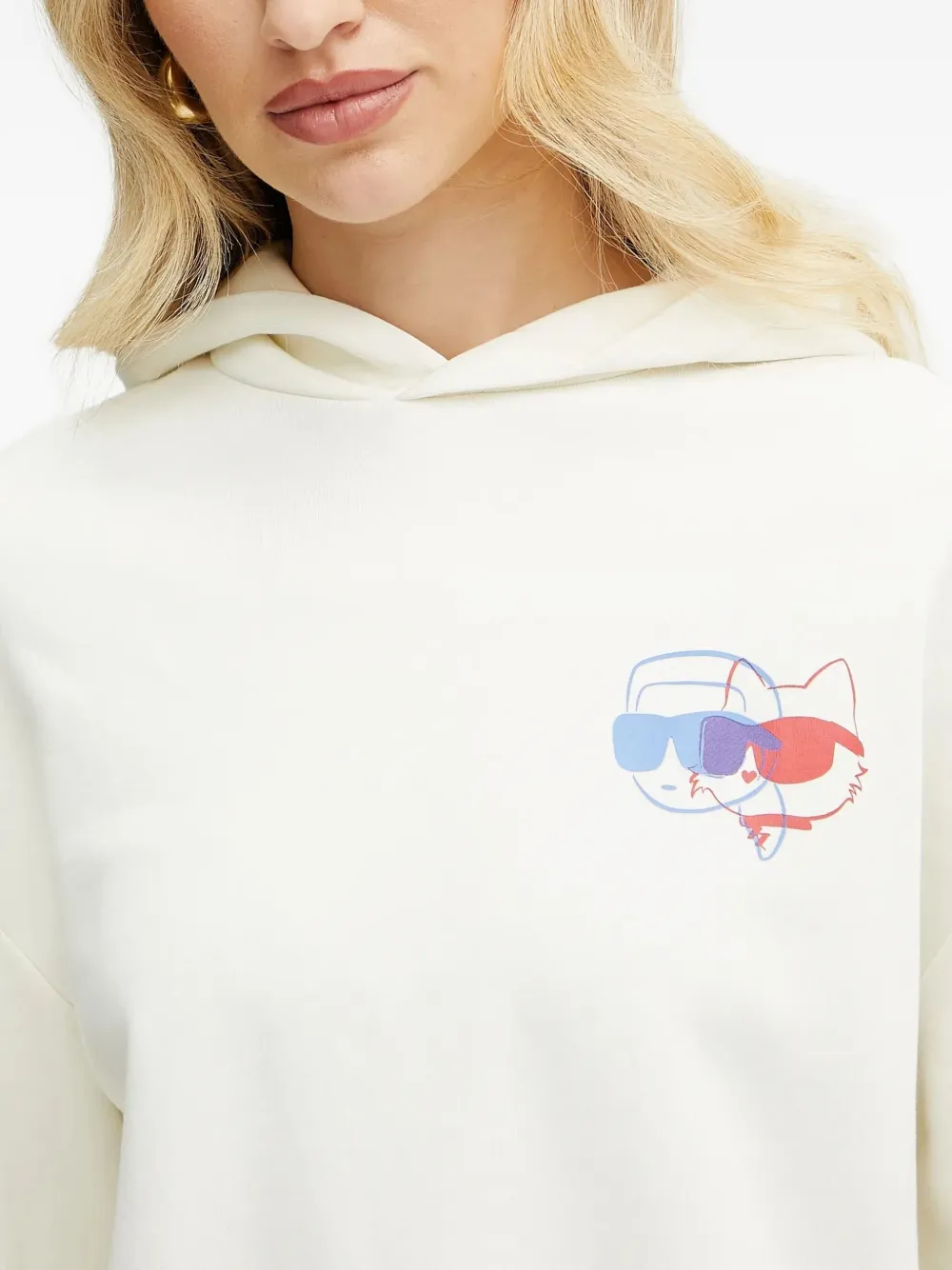 Karl Lagerfeld Hoodie met Choupette patroon Wit