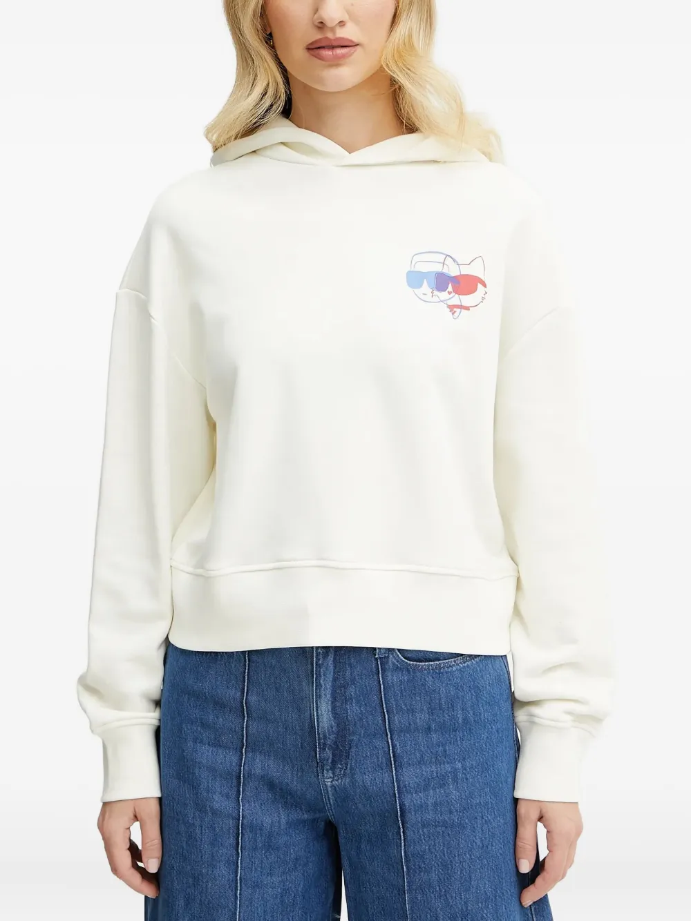 Karl Lagerfeld Hoodie met Choupette patroon Wit