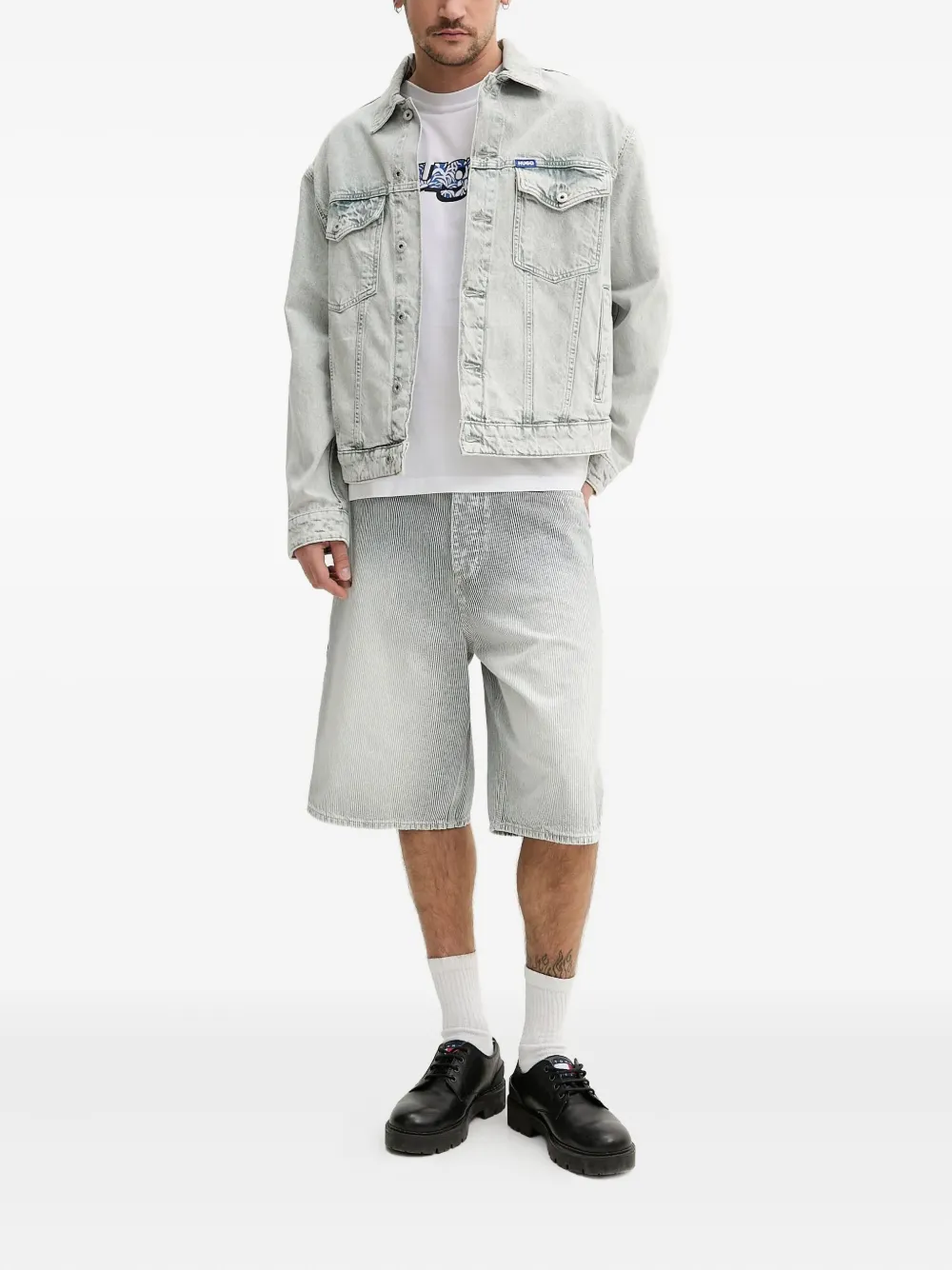 HUGO Denim jack met logopatch Grijs