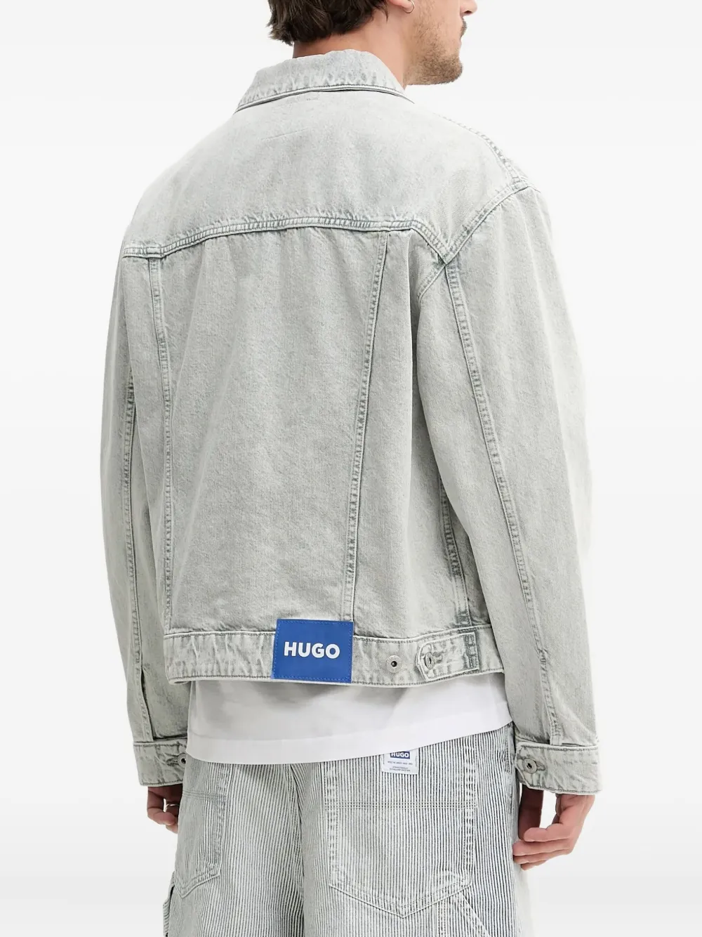 HUGO Denim jack met logopatch Grijs