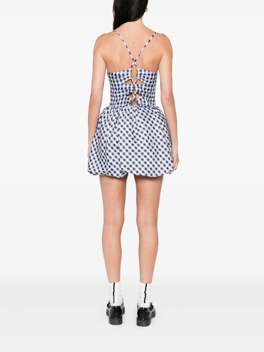Self-Portrait Mouwloze mini-jurk met gingham-ruit Blauw