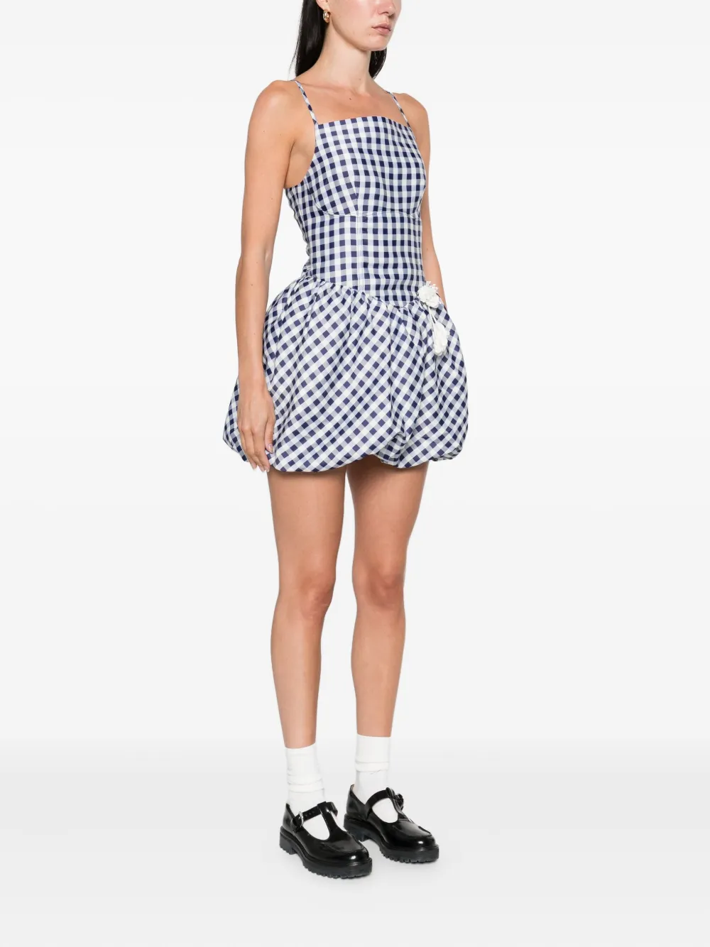 Self-Portrait Mouwloze mini-jurk met gingham-ruit Blauw