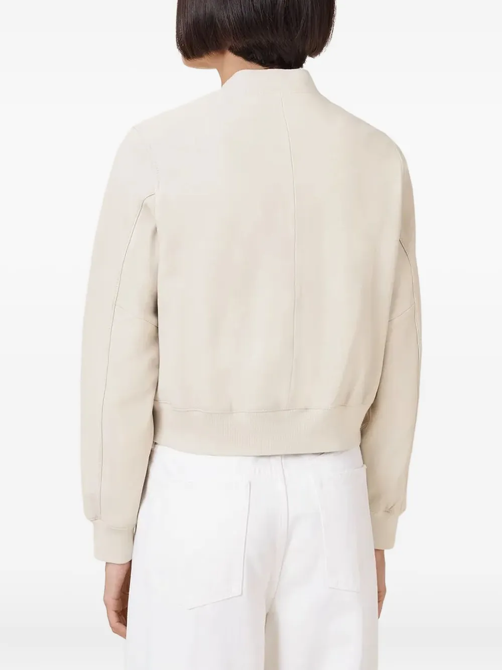 AllSaints Orten leren bomberjack met ritssluiting Beige