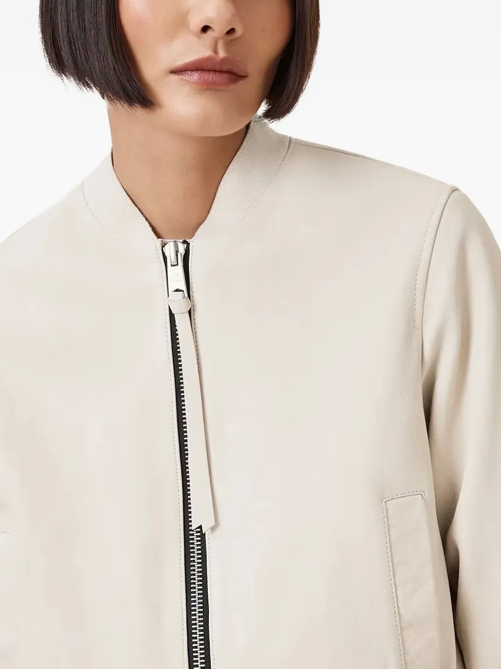 AllSaints Orten leren bomberjack met ritssluiting Beige