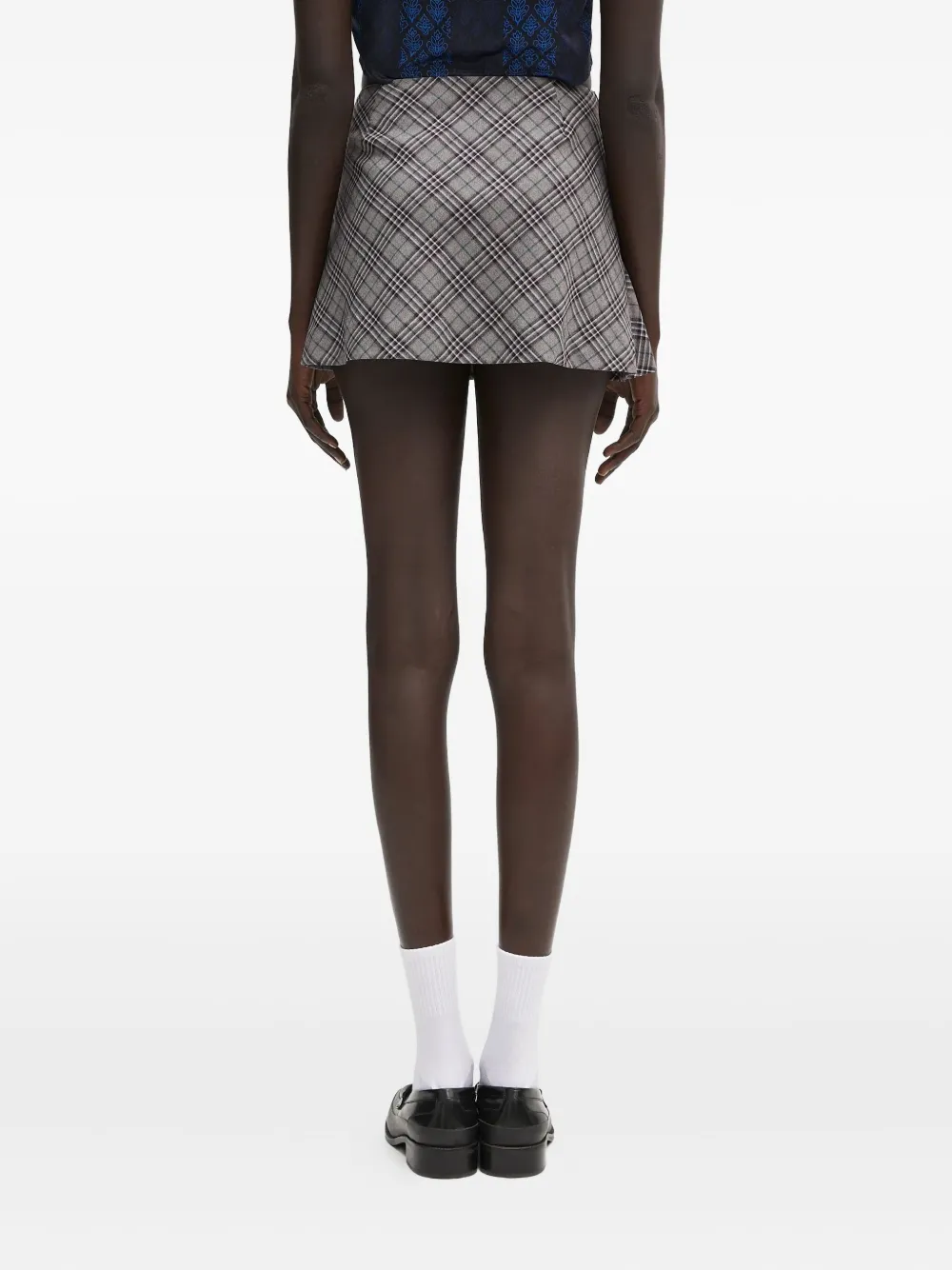 AMBUSH rose-appliqué plaid skirt Grijs