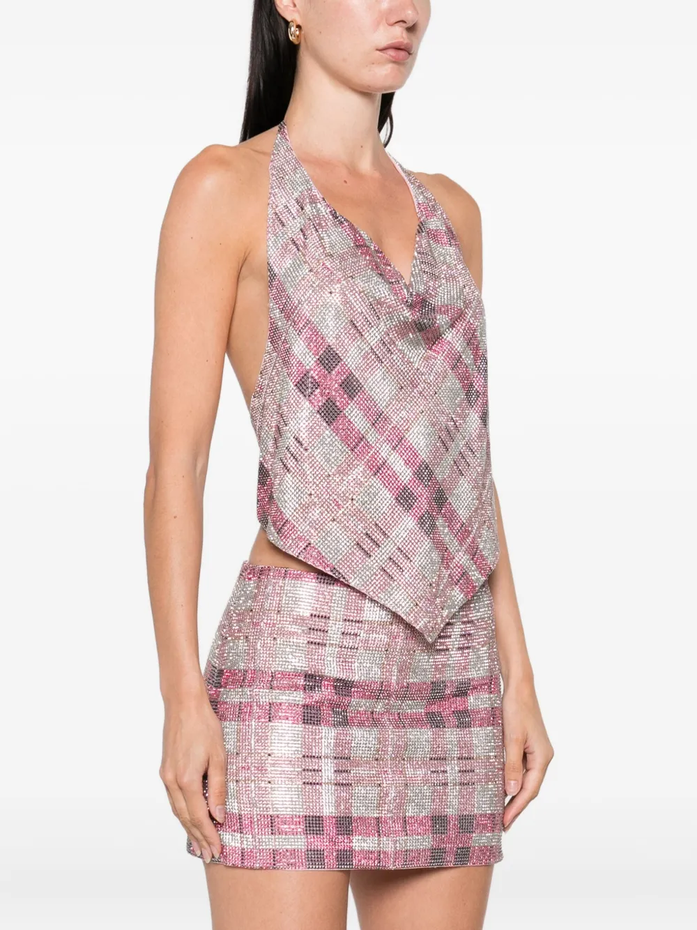 Self-Portrait Top met halternek en kristallen Roze