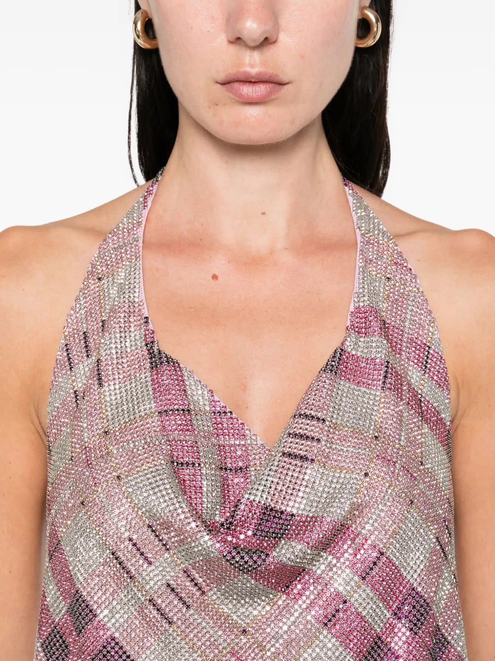 Self-Portrait Top met halternek en kristallen Roze