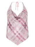 Self-Portrait crystal-embellished halter top - Pink