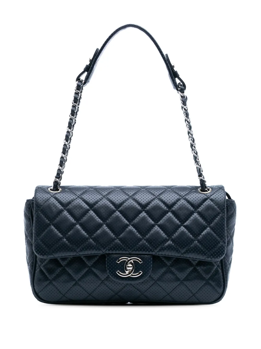 CHANEL Pre-Owned 2014 ジャンボ パーフォレーテッド ラムスキン シングルフラップ ショルダーバッグ - ブルー CHANEL Pre-Owned 2014 ジャンボ パーフォレーテッド ラムスキン シングルフラップ ショルダーバッグ - ブルー
