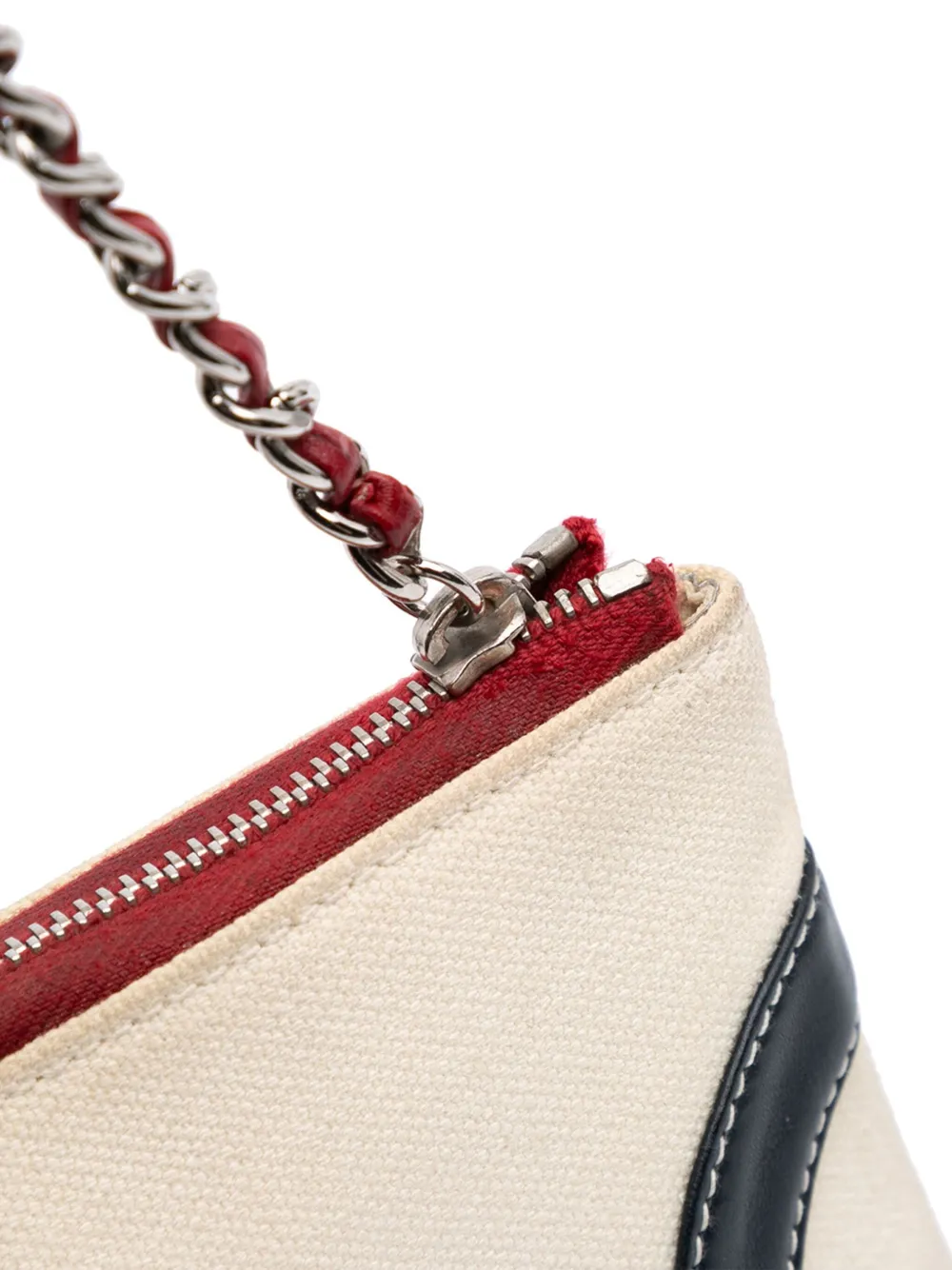 Pre-owned Chanel 2002-2003 Cc Canvas And Metallic Lambskin Flag Pochette Handbag