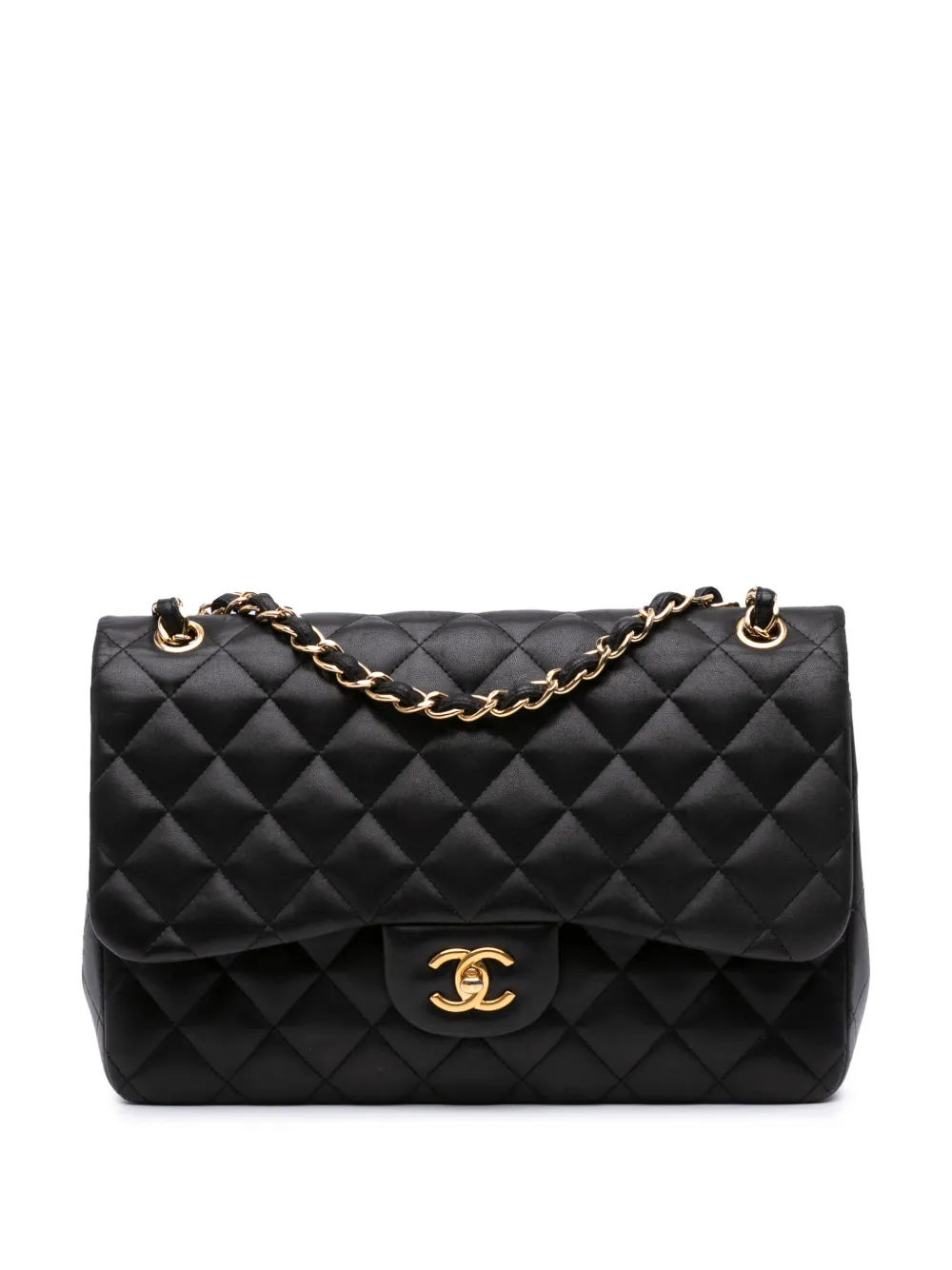 CHANEL Pre-Owned 2014 ジャンボ クラシック ラムスキン ダブルフラップ ショルダーバッグ - ブラック CHANEL Pre-Owned 2014 ジャンボ クラシック ラムスキン ダブルフラップ ショルダーバッグ - ブラック
