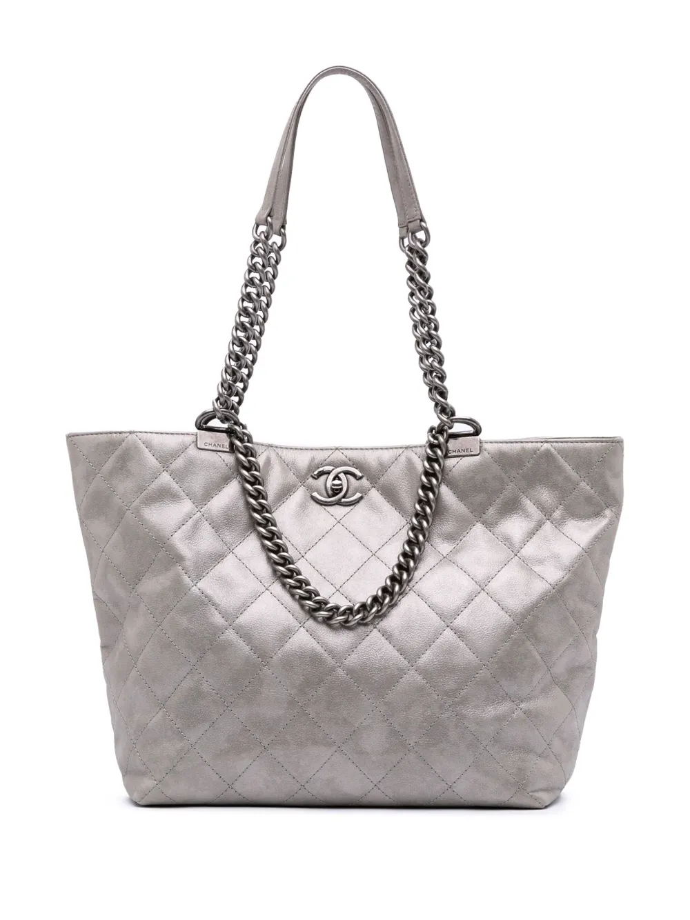 CHANEL Pre-Owned tote Shopping in Chains de piel de becerro capitonada iridiscente 2015-2016 | gris | Image 1