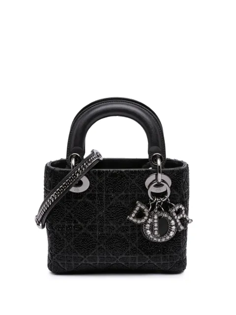 Christian Dior Pre-Owned 2021 Mini Beaded Lambskin Crystal Cannage Lady Dior satchel