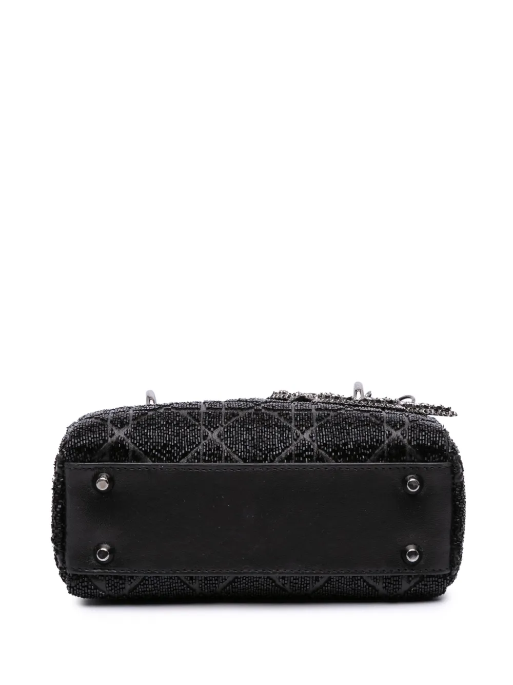 Pre-owned Dior 2021 Mini Beaded Lambskin Crystal Cannage Lady Satchel In Black