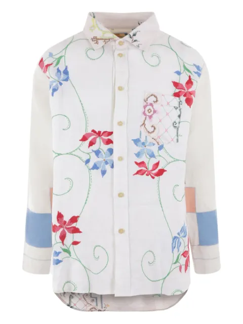 By Walid floral-embroidery linen shirt