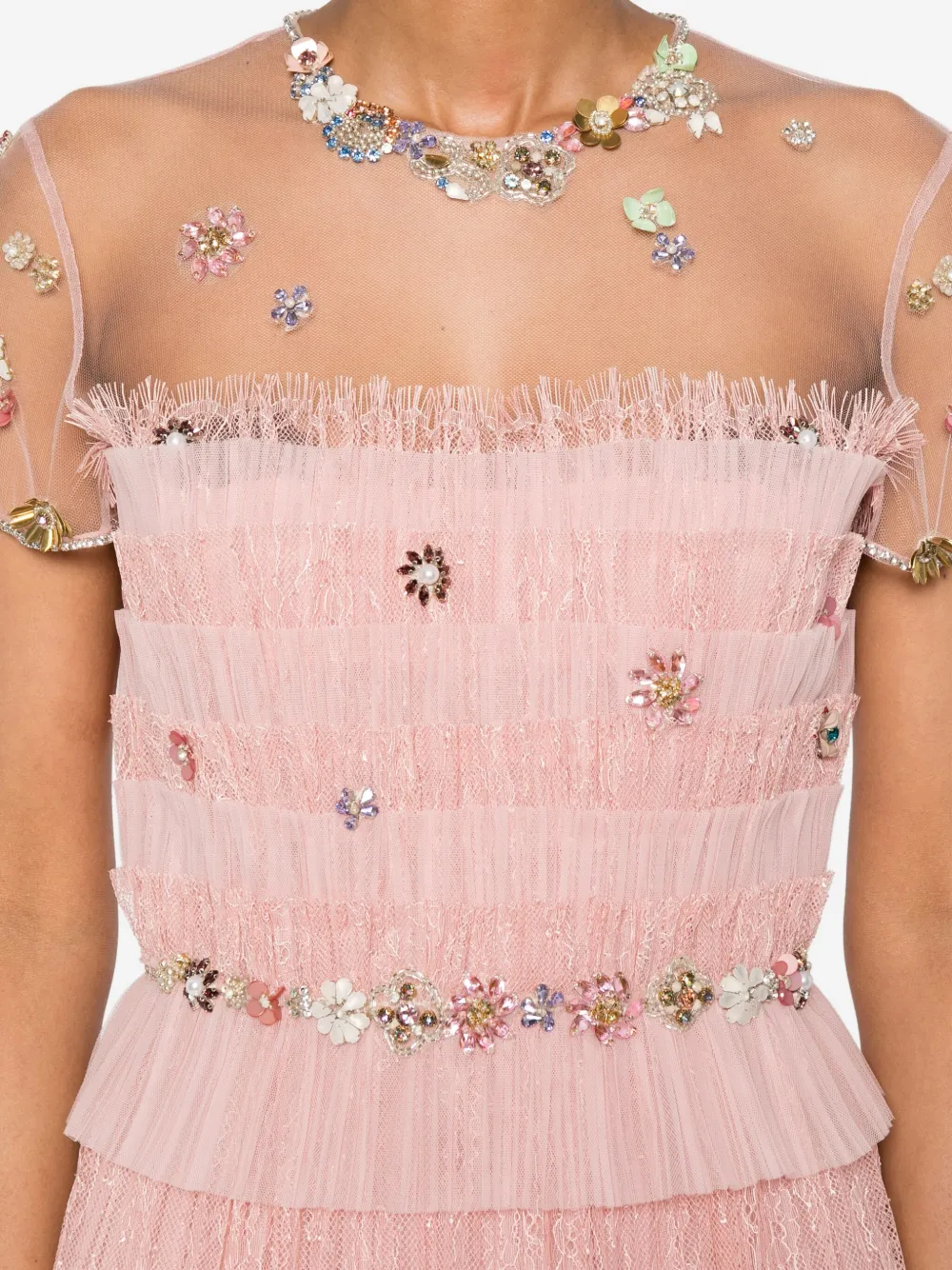 Costarellos rhinestone-embellished tiered dress Roze
