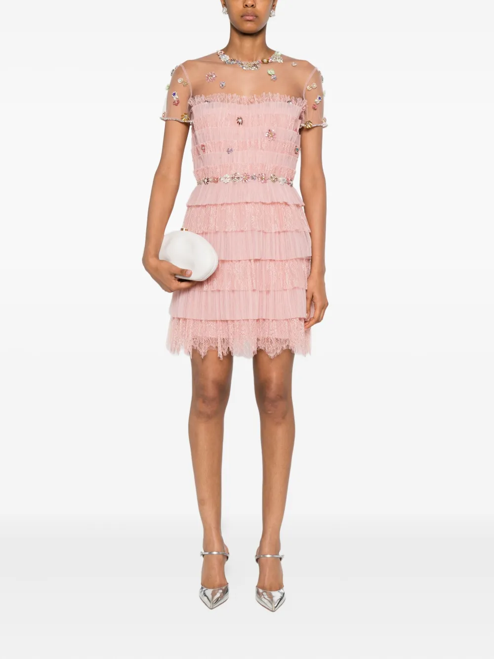 Costarellos rhinestone-embellished tiered dress Roze