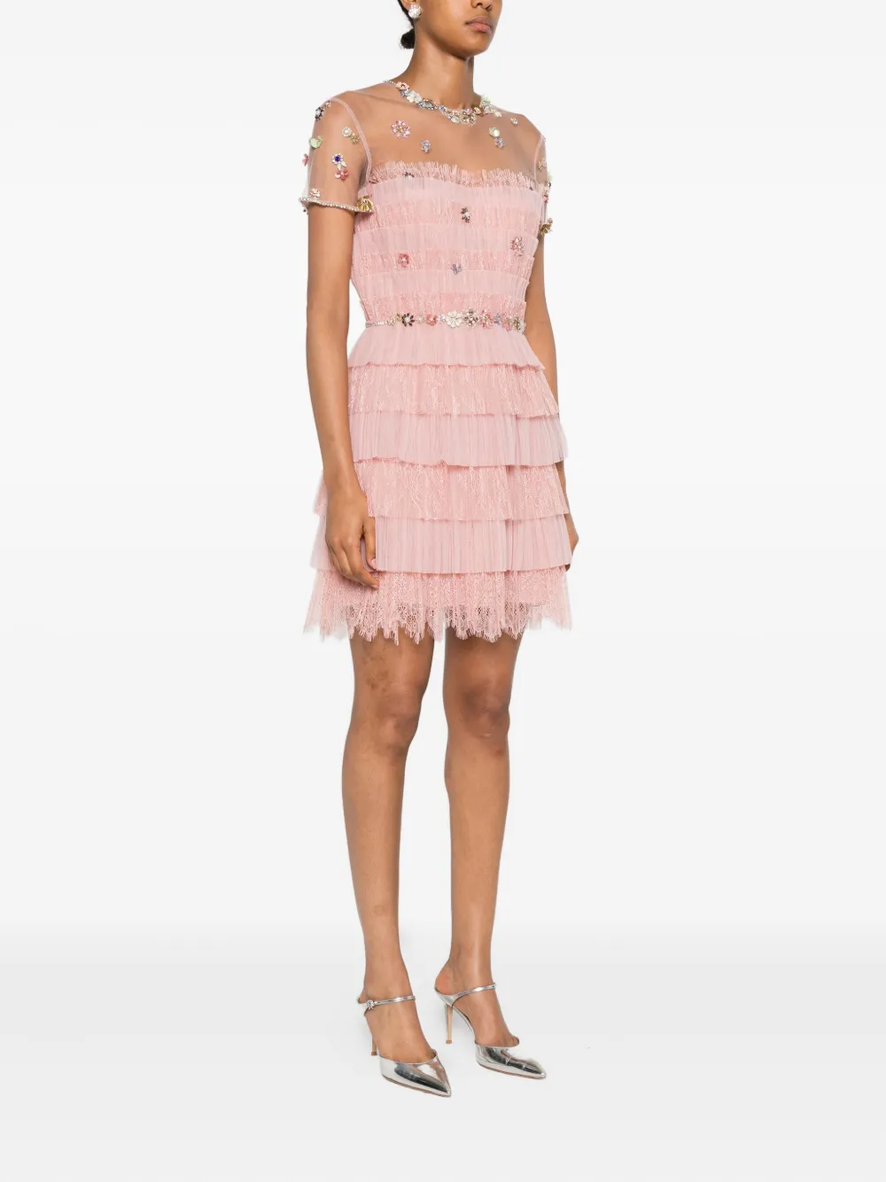 Costarellos rhinestone-embellished tiered dress Roze