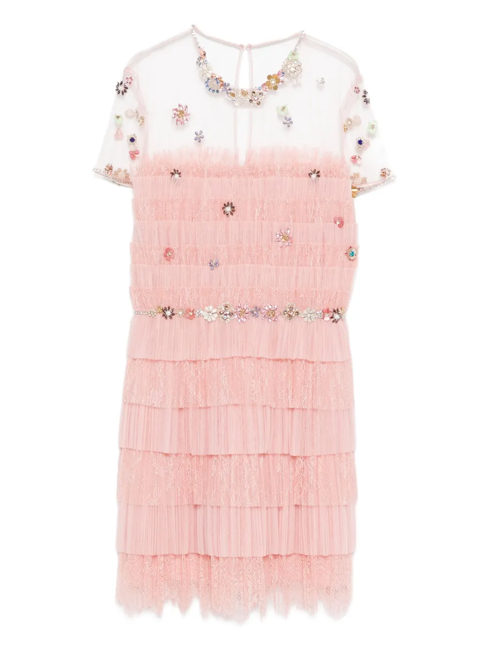 Costarellos rhinestone-embellished tiered dress Roze