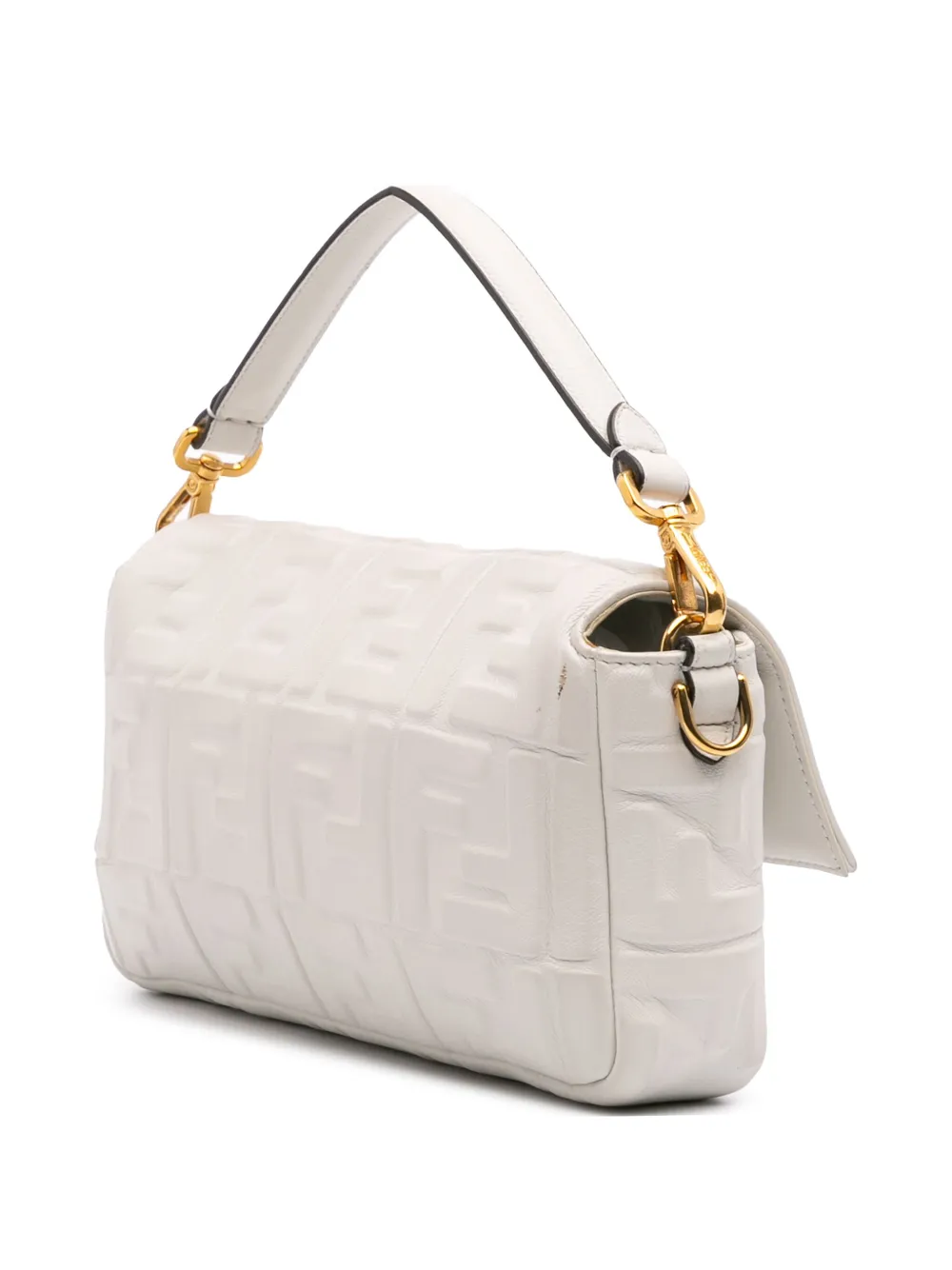 Pre-owned Fendi 2010-2024 Zucca Embossed Leather Baguette Satchel