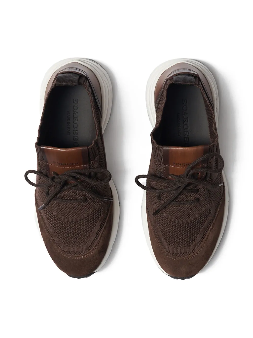 Scarosso knit-textured lace-up sneakers Brown
