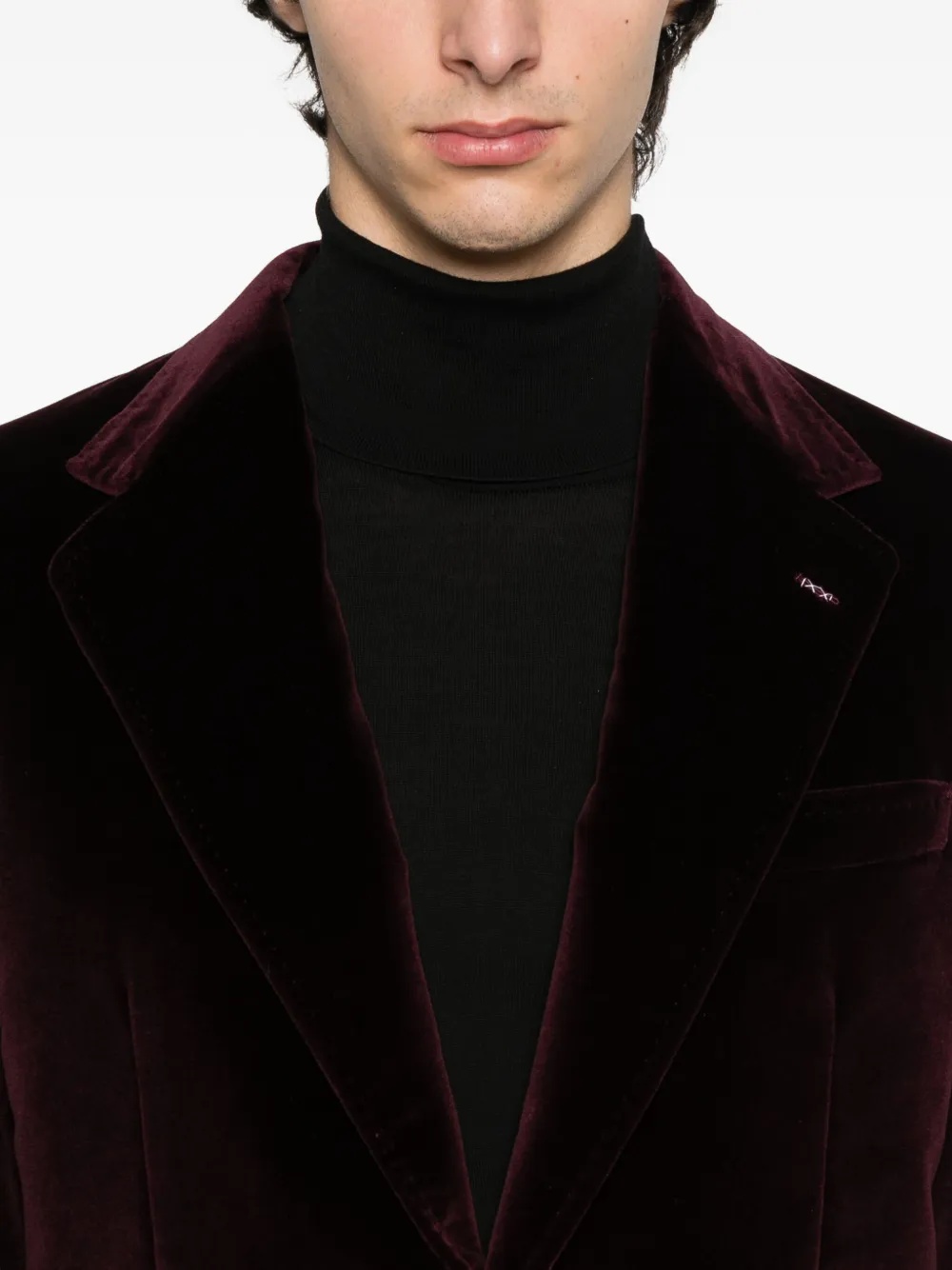 Husbands Velvet Single-breasted Blazer In Burgundy