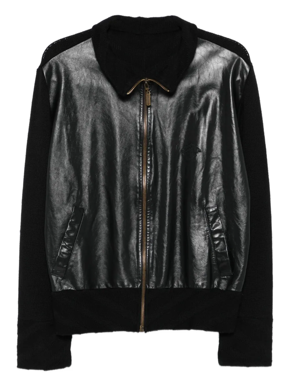 Versace Pre-Owned 2000s leather knitted jacket | Black | Image 1