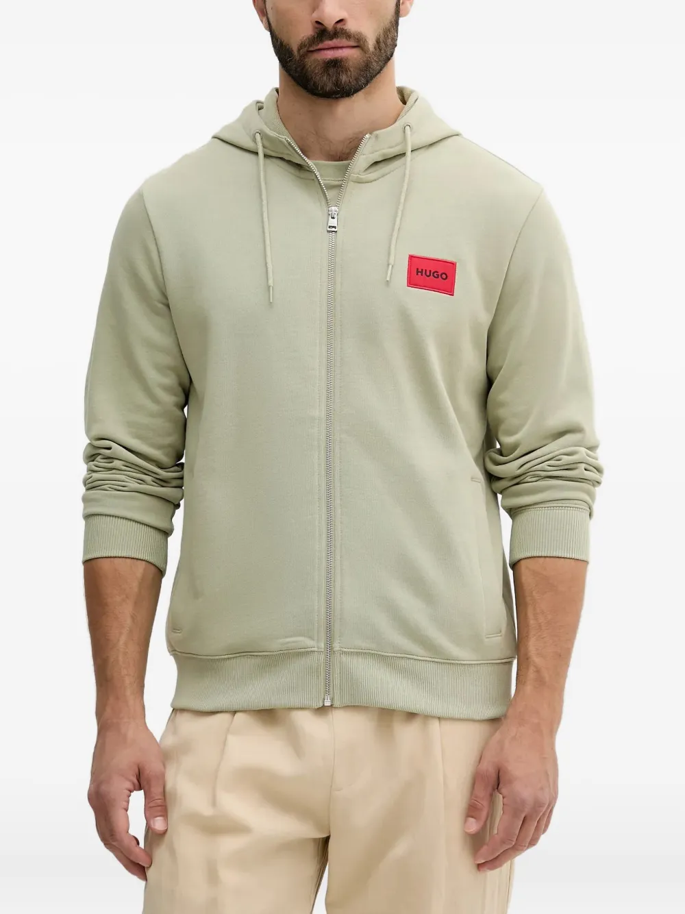 HUGO Daple logo-patch zip-up hoodie | Green | Image 1