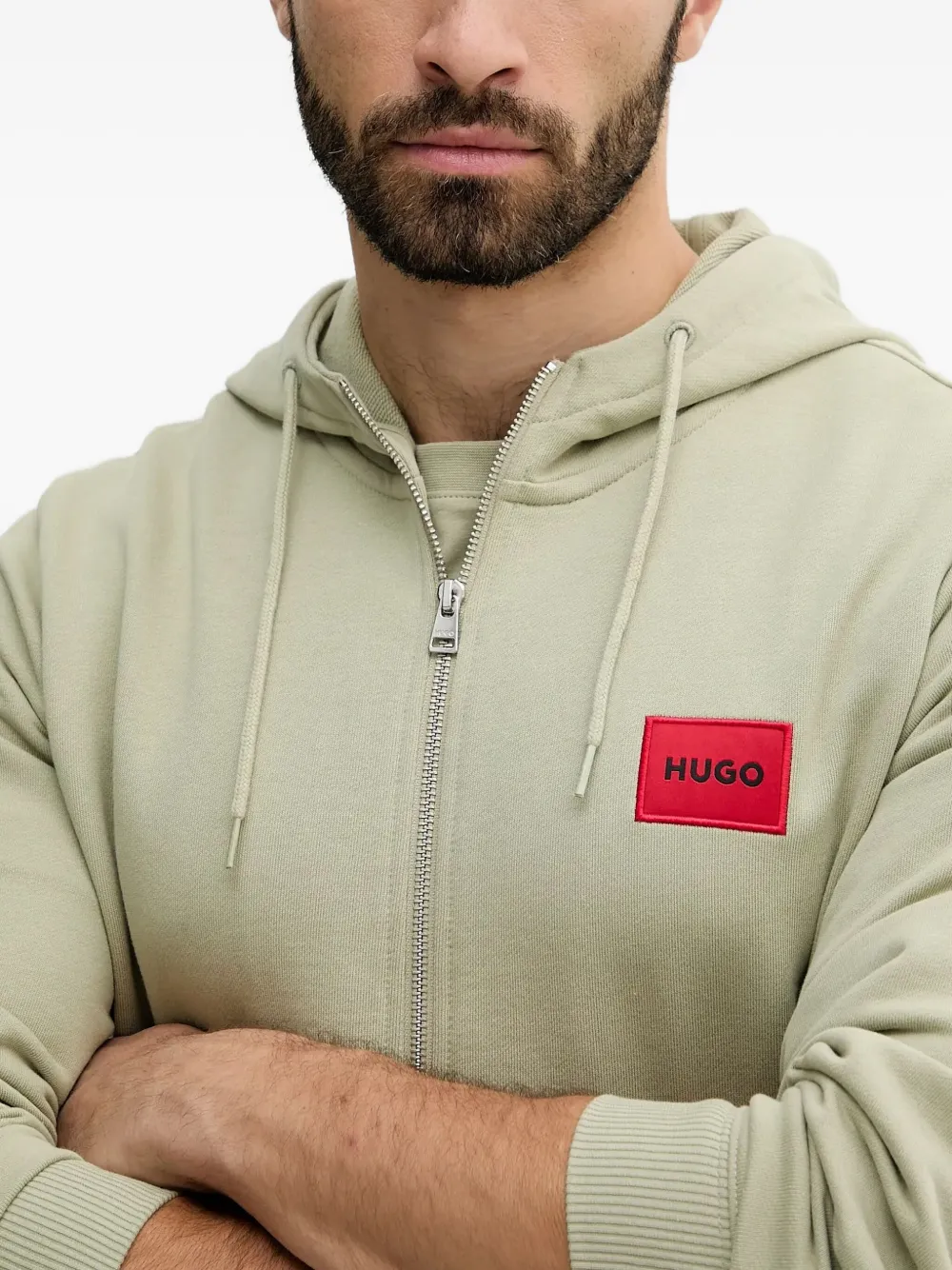 HUGO Daple hoodie met logopatch en rits Groen