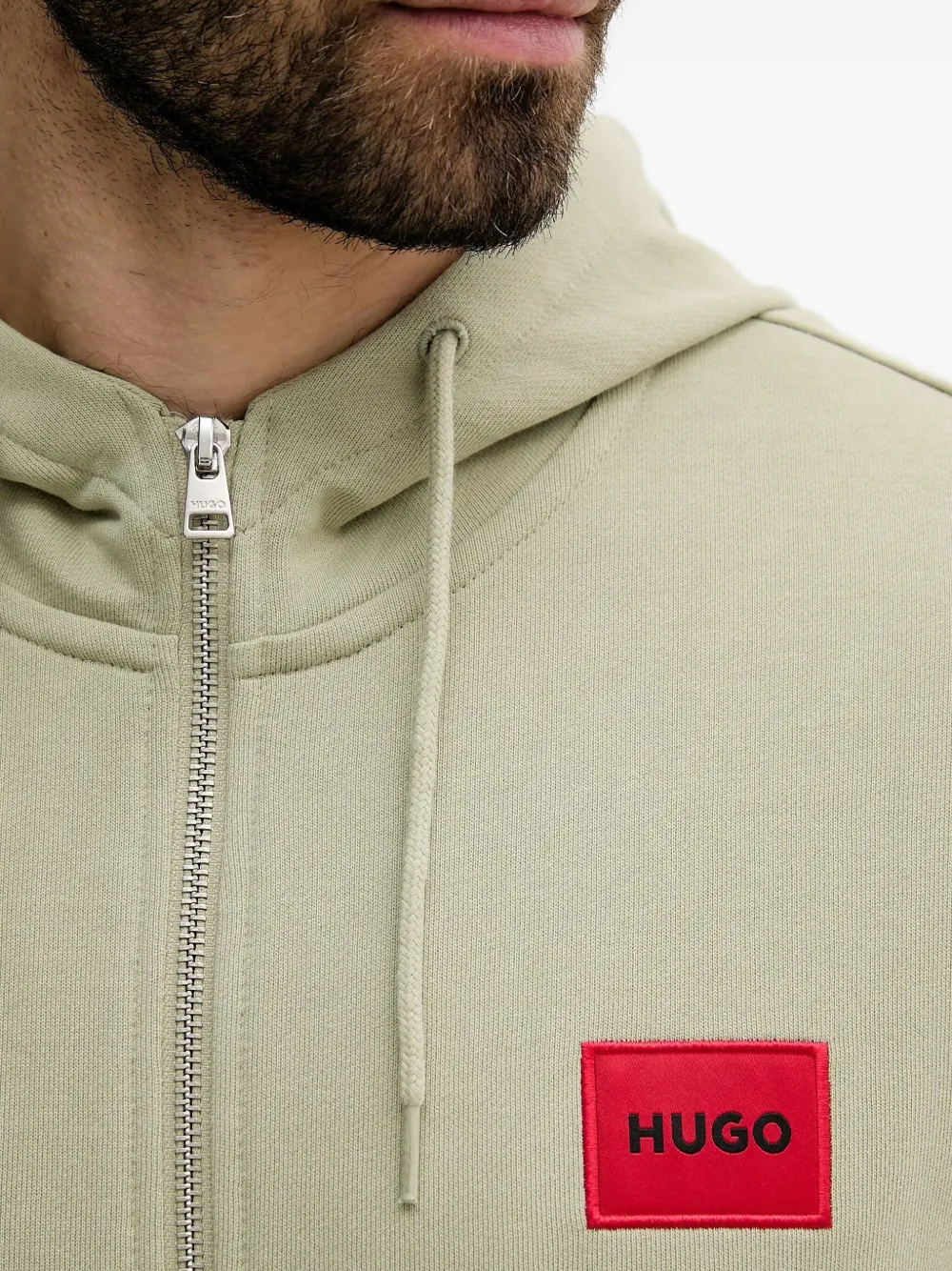 HUGO Daple hoodie met logopatch en rits Groen