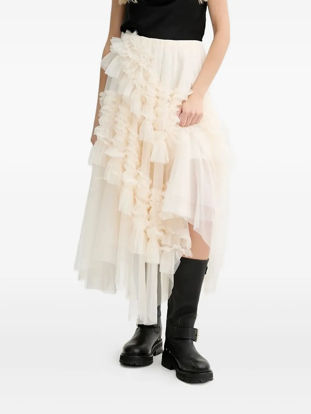 AllSaints Jen ruffled-tulle midi skirt | White | Image 1