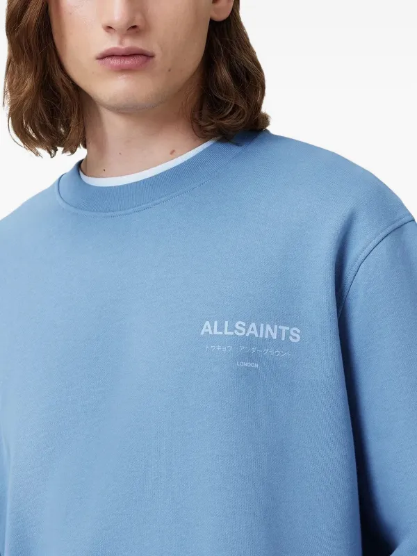 AllSaints logo-embroidered Crew Neck Sweatshirt | Blue | FARFETCH