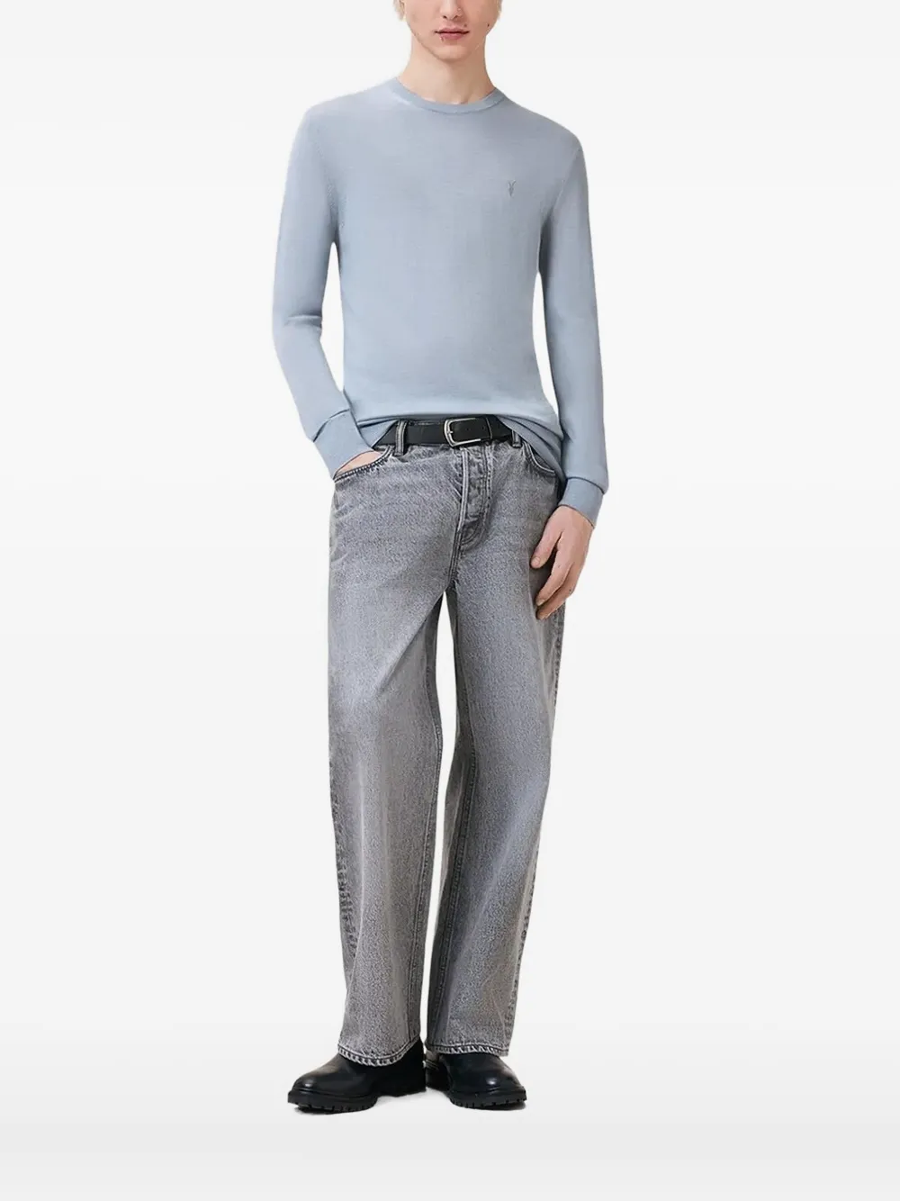 AllSaints Mode logo-embroidered crew-neck sweater | Blue | Image 1
