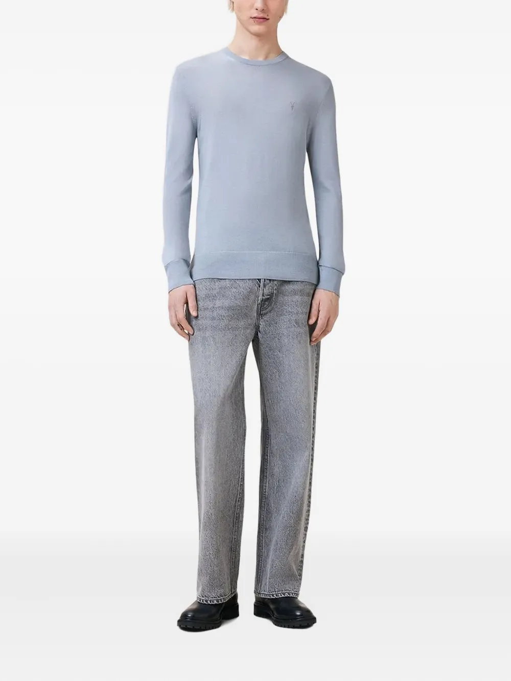 AllSaints Mode trui met geborduurd logo en ronde hals - Blauw
