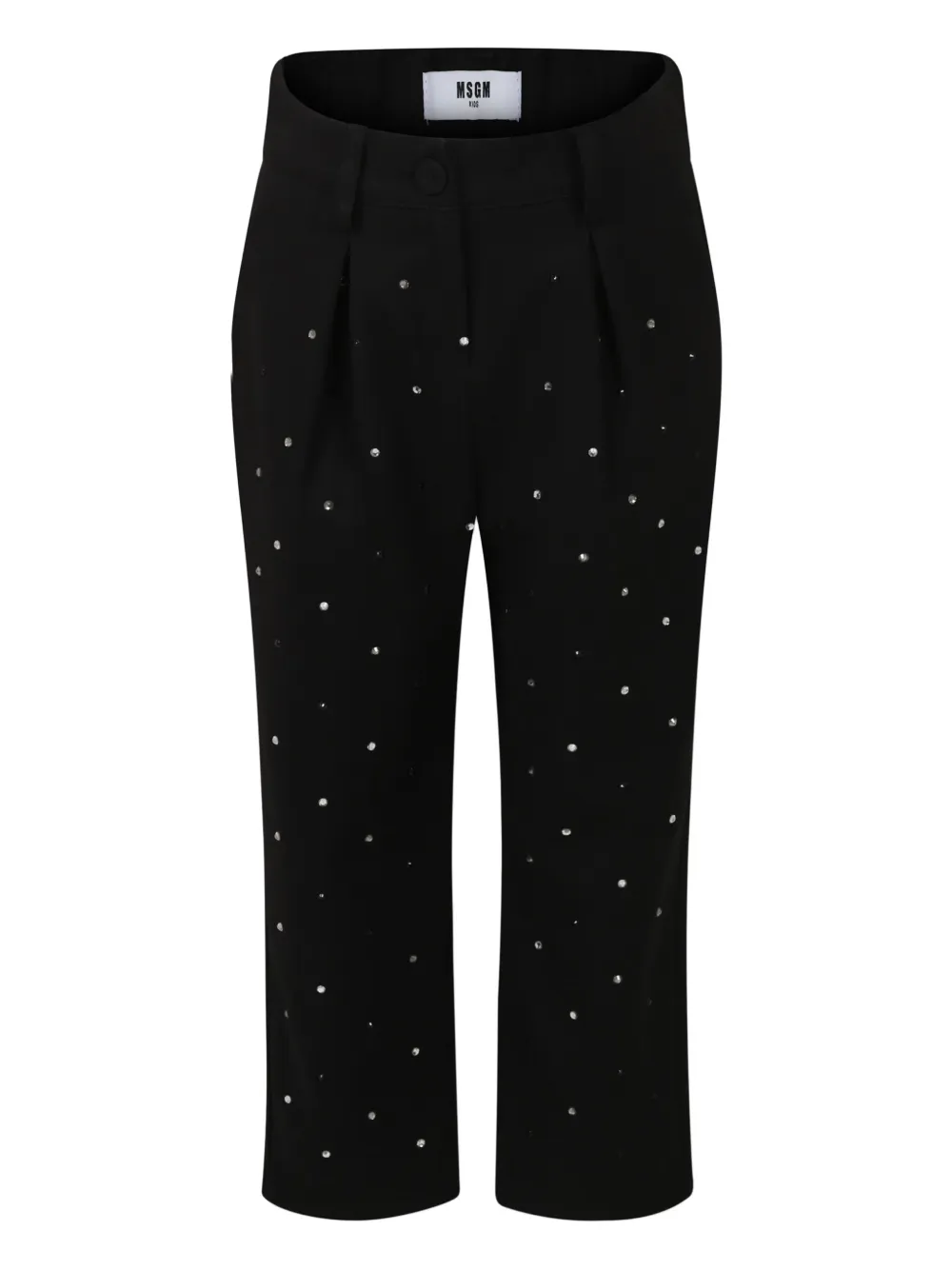 Msgm Kids' Pleat-detail Embellished Trousers In Black