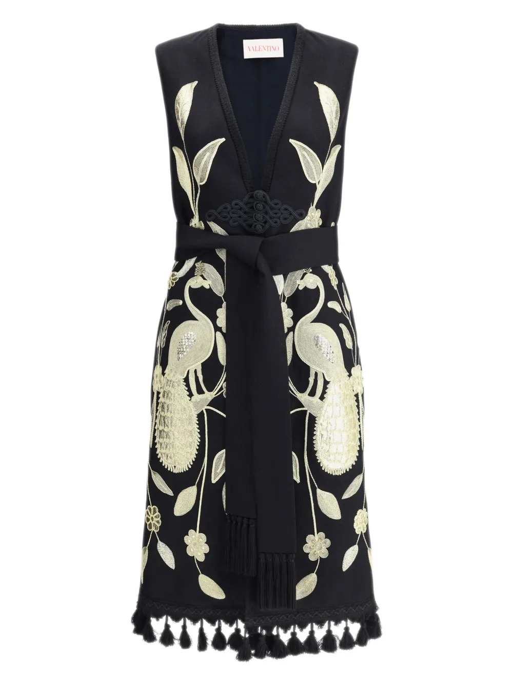 Valentino Garavani embroidered tassel coat Zwart
