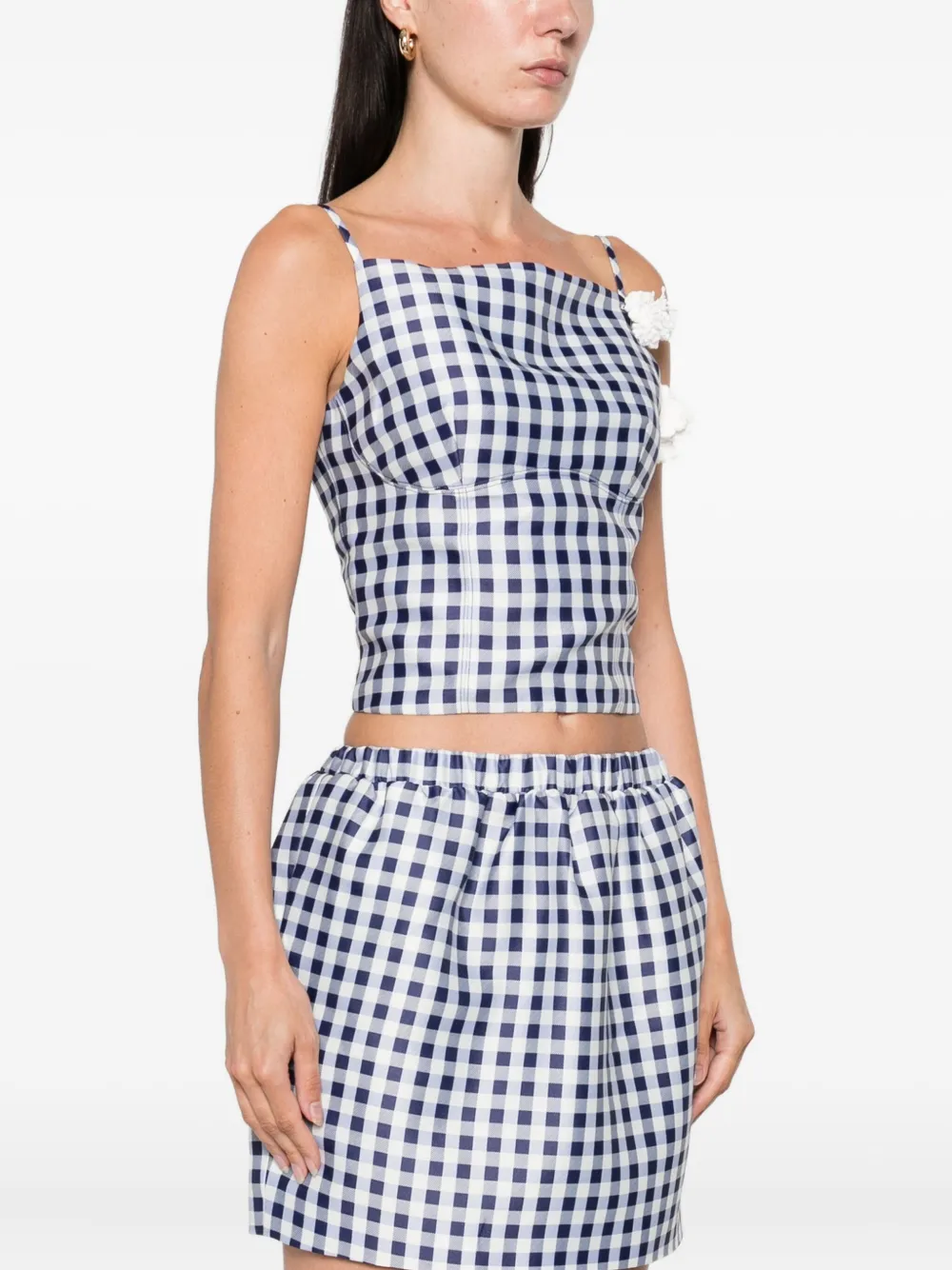 Self-Portrait Top met gingham ruit en bloemenprint Blauw