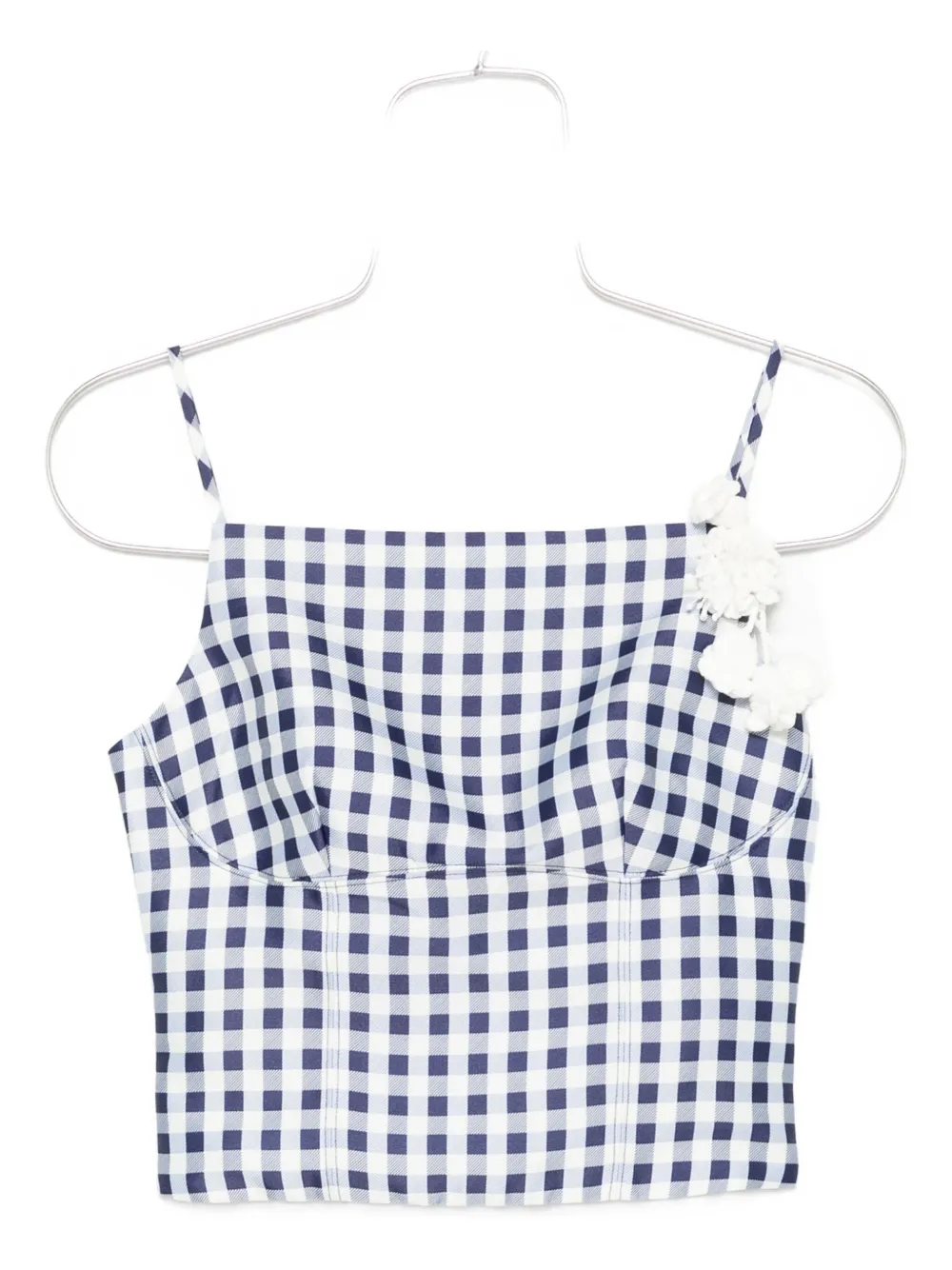 Self-Portrait gingham floral-embellished top Blauw