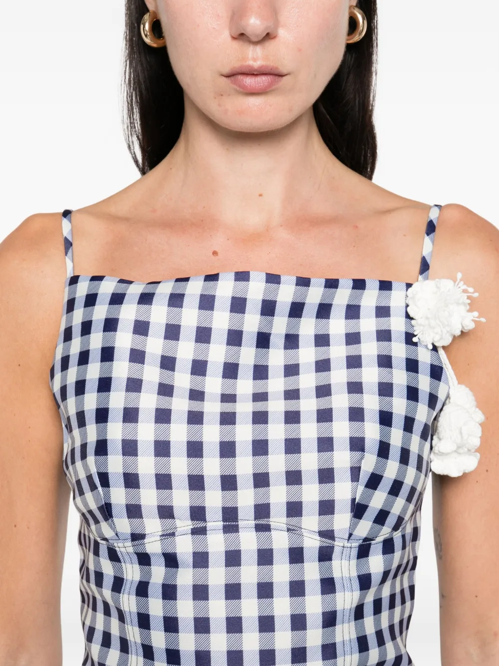 Self-Portrait Top met gingham ruit en bloemenprint Blauw