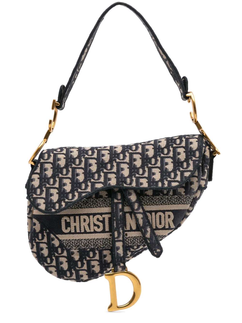 Christian Dior Pre-Owned 2019 オブリーク エンブロイダリー キャンバス サドル ショルダーバッグ - ブルー Christian Dior Pre-Owned 2019 オブリーク エンブロイダリー キャンバス サドル ショルダーバッグ - ブルー