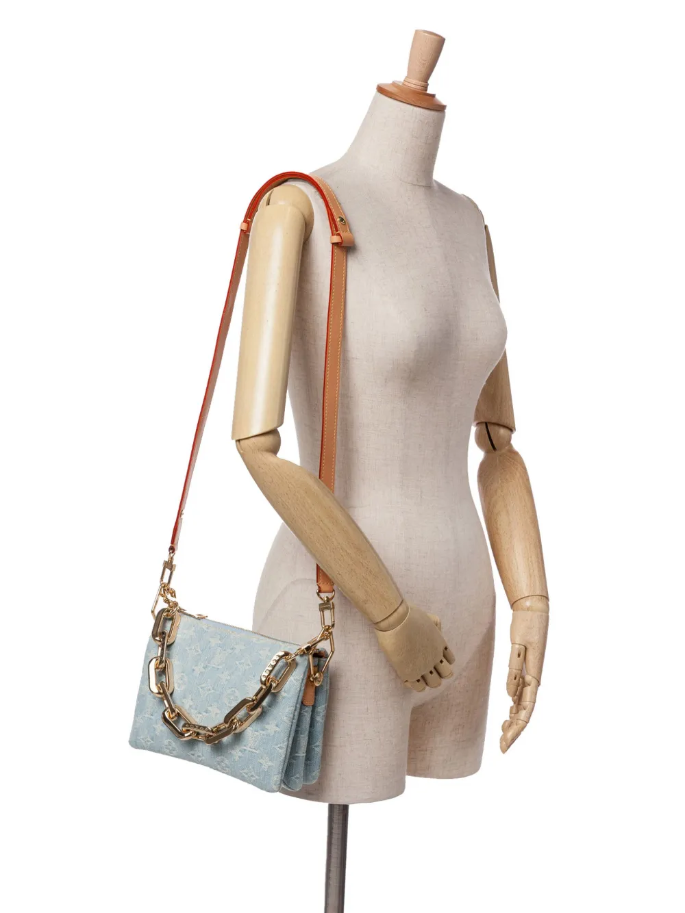 Pre-owned Louis Vuitton 2021-2025 Monogram Denim Coussin Bb Satchel