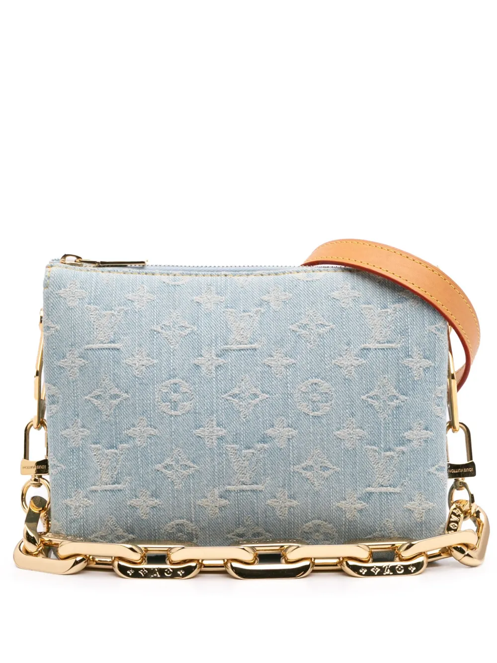 Pre-owned Louis Vuitton 2021-2025 Monogram Denim Coussin Bb Satchel
