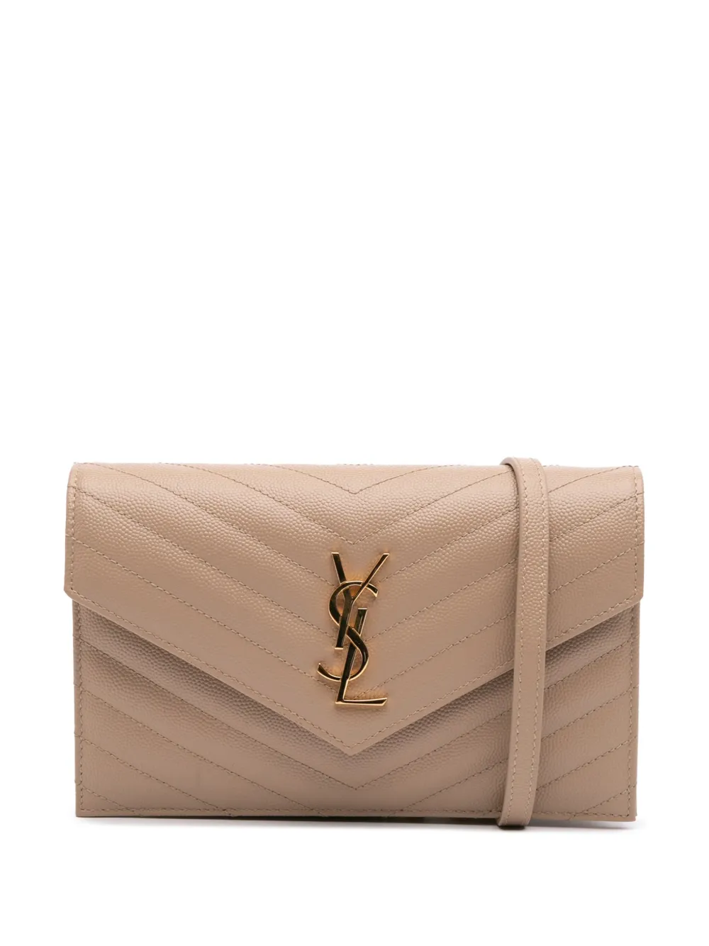 Saint Laurent Pre-Owned 2024 Grain De Poudre Monogram Chevron Envelope Wallet On Chain crossbody bag | Brown | Image 1