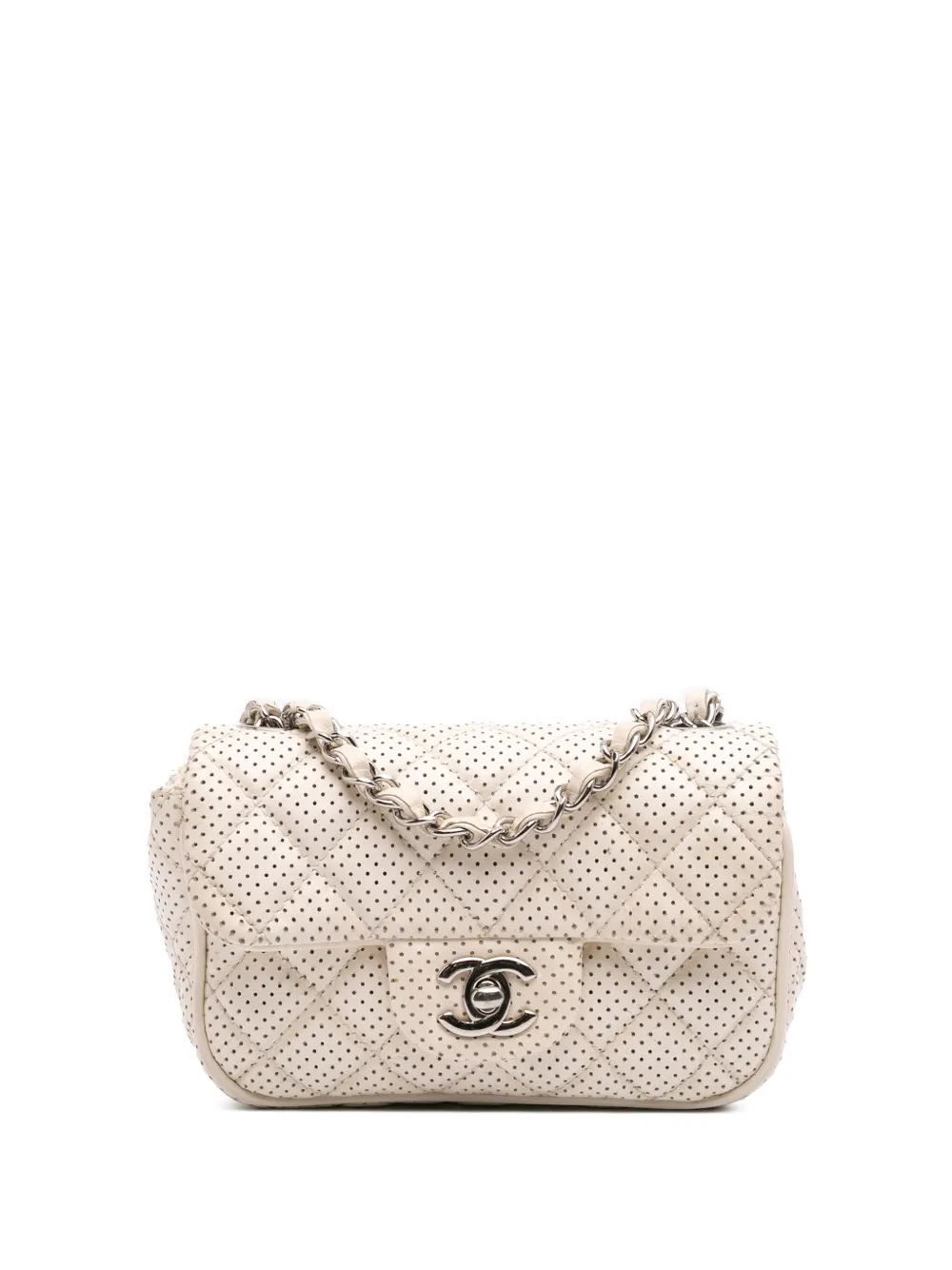 CHANEL Pre-Owned Borsa a tracolla Punch mini in pelle di agnello traforata con battente 2014 | bianco | Image 1