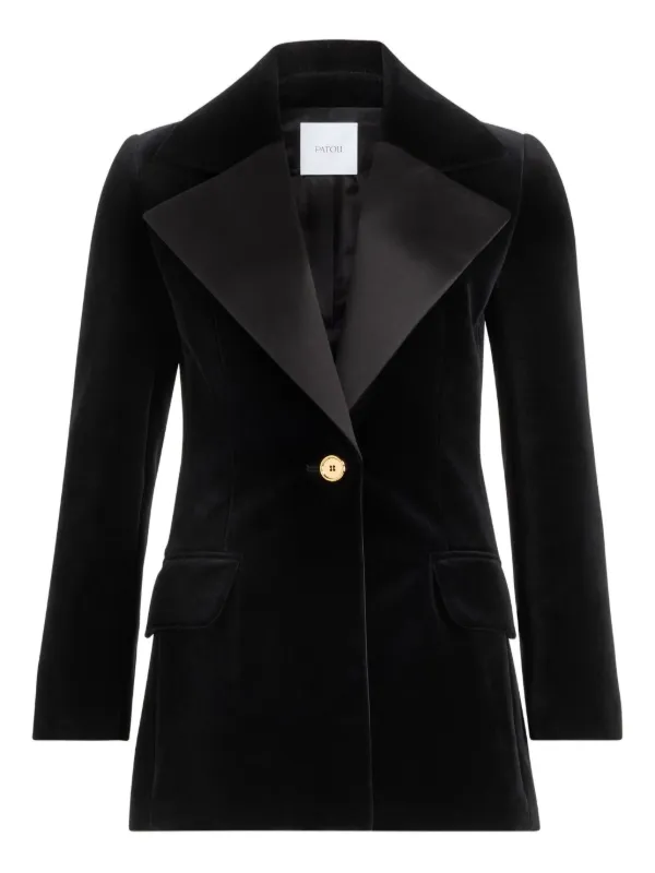 Patou Velvet Satin-lapel Blazer in Black