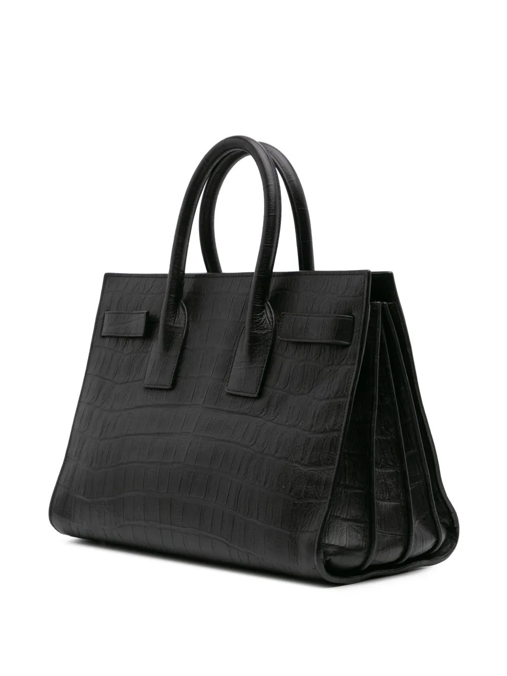 Pre-owned Saint Laurent 2014 Small Croc Embossed Sac De Jour Satchel